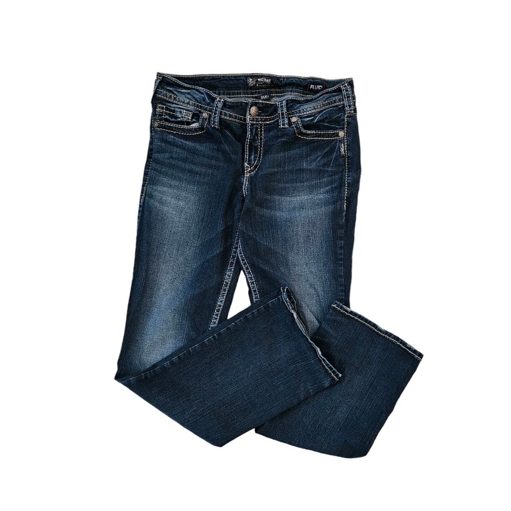 Silver denim jeans, Suki Mid slim boot w32